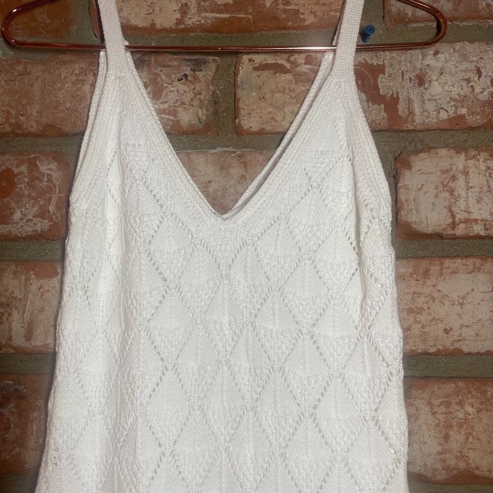 Willow & Wind White Textured Knit Midi Dress XS Spaghetti Strap V Neck Lined - Picture 3 of 9